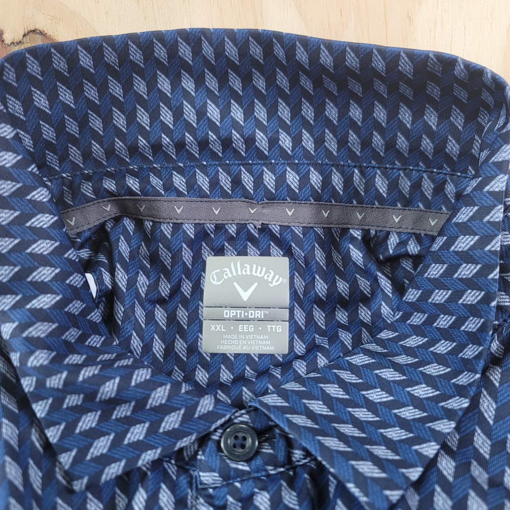 Callaway Polo Shirt Mens XXL Blue Excellent Opti-Dri Geometric Golf Top - Picture 4 of 7